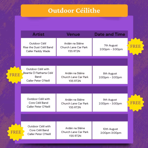 List of Outdoor C&eacute;ilithe at Fleadh Cheoil na h&Eacute;ireann 2025